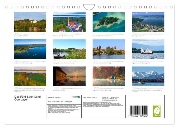 Produktbild: Das F&uuml;nf-Seen-Land Oberbayern (Wandkalender 2026 DIN A4 quer), CALVENDO Monatskalender