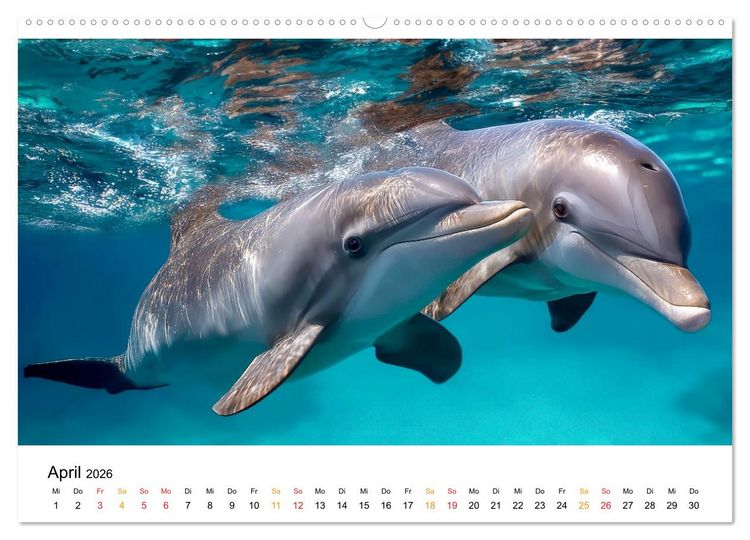 Produktbild: Delfine - Wellen K&uuml;nstler (hochwertiger Premium Wandkalender 2026 DIN A2 quer), Kunstdruck in Hochglanz