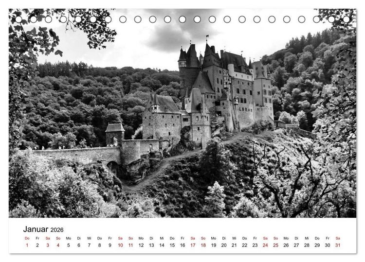 Produktbild: Burgen in schwarzwei&szlig; - Wie aus alten Zeiten (Tischkalender 2026 DIN A5 quer), CALVENDO Monatskalender