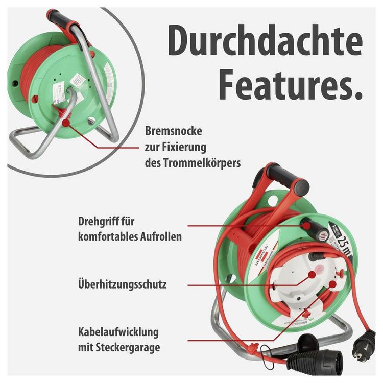 Produktbild: Brennenstuhl 1148370 Kabeltrommel 25.00m Rot Schutzkontakt-Stecker