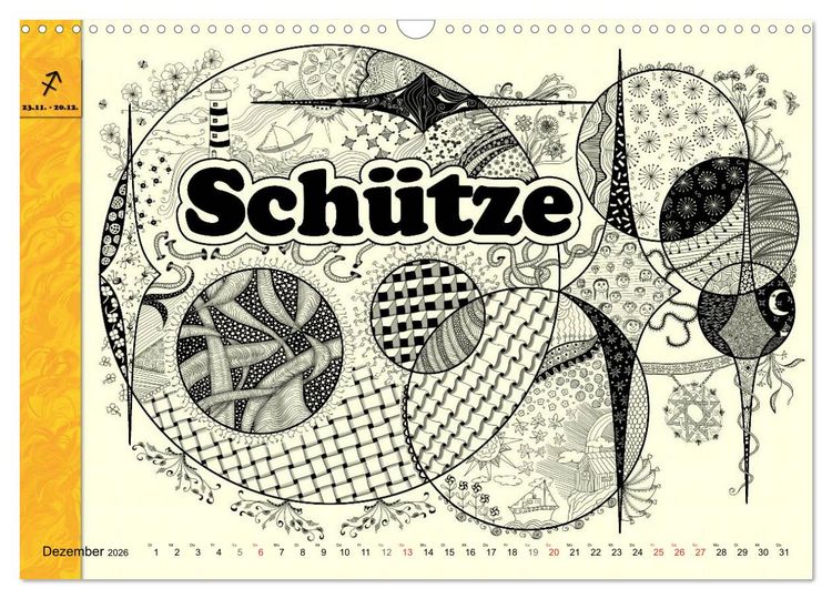 Produktbild: Tangle-Art, Sternzeichen mal anders (Wandkalender 2026 DIN A3 quer), CALVENDO Monatskalender