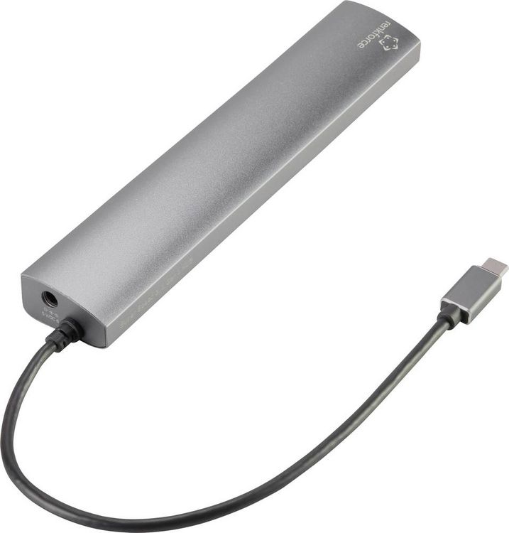Produktbild: Renkforce RF-3374946 USB-Hub 6+1 Port USB-A USB 3.2 Gen1 5 GBit/s mit Pass-Through Stromanschluss, mit Aluminiumgeh&auml;use Silber