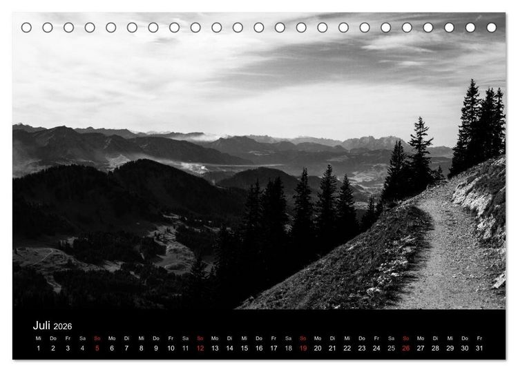 Produktbild: BERGE IN SCHWARZ WEISS (Tischkalender 2026 DIN A5 quer), CALVENDO Monatskalender