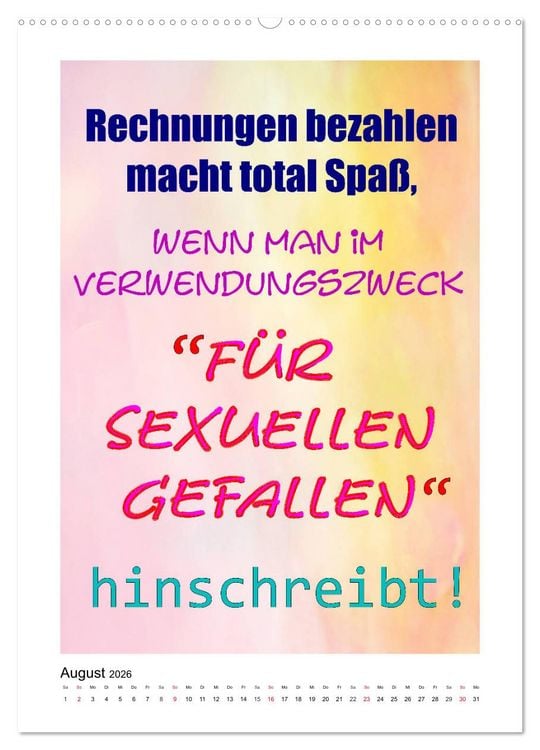 Produktbild: Humor und Ironie. Lustige Spr&uuml;che (hochwertiger Premium Wandkalender 2026 DIN A2 hoch), Kunstdruck in Hochglanz
