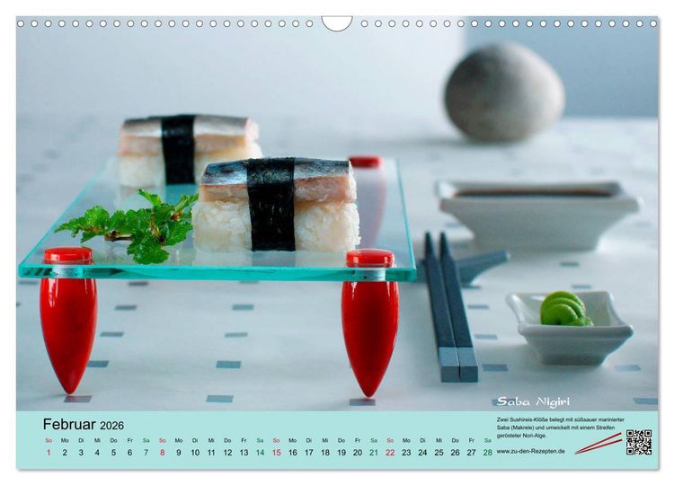 Produktbild: Sushi - Sashimi mit Anleitung f&uuml;r perfektes Gelingen (Wandkalender 2026 DIN A3 quer), CALVENDO Monatskalender