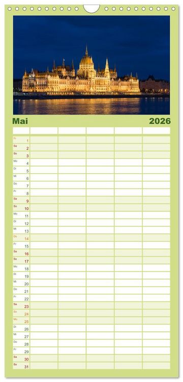 Produktbild: Familienplaner 2026 - Budapest: zwischen Parlamentsgeb&auml;ude und Burgpalast mit 5 Spalten (Wandkalender, 21 x 45 cm) CALVENDO