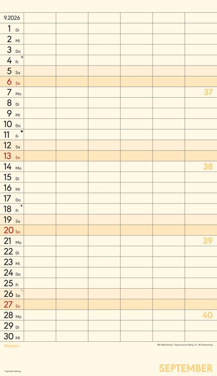 Produktbild: Superplaner XL 2026 6 Spalten - Familien-Timer 26x45 cm - Offset-Papier - mit Ferienterminen - Wand-Planer - Familienkalender - Alpha Edition