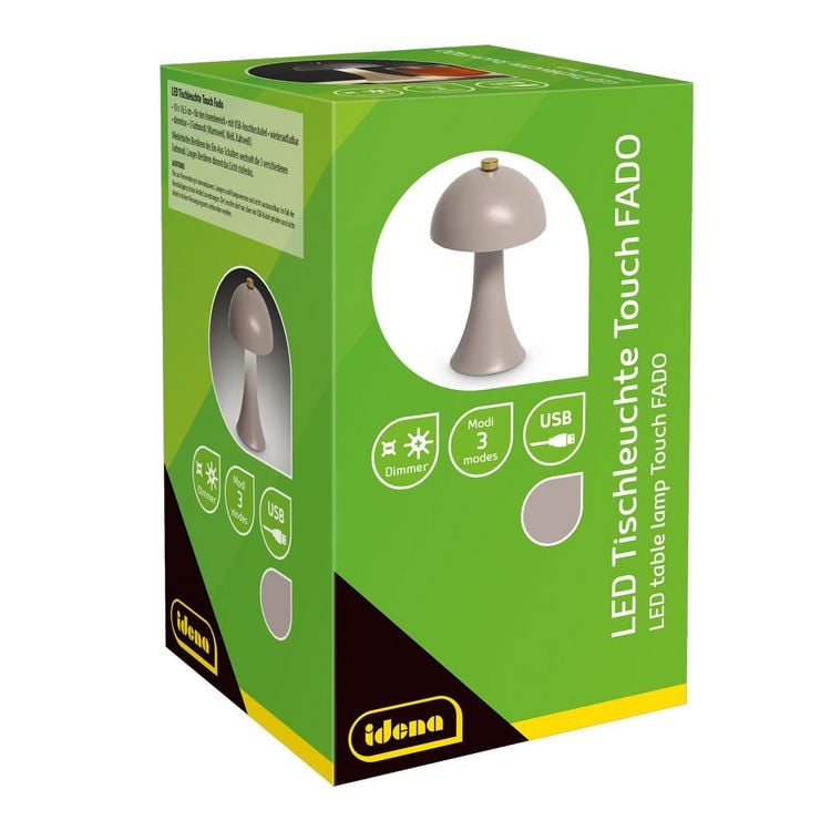 Produktbild: Idena LED Tischleuchte Touch Fado Metall grau 10x16,5cm Akku USB C dimmbar 3 Modi Innen