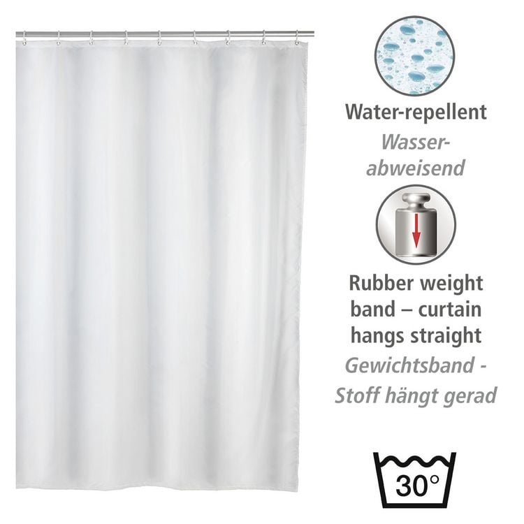 Produktbild: Duschvorhang Uni Wei&szlig; 180 x 200 cm, Textil (Polyester), 180 x 200 cm, waschbar
