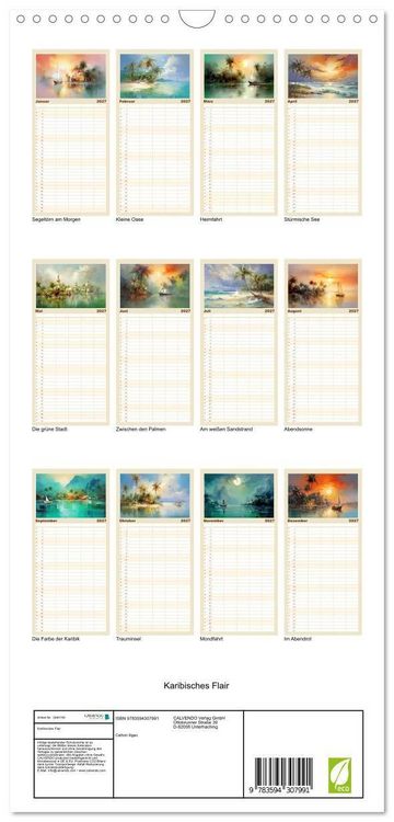 Produktbild: Familienplaner 2027 - Karibisches Flair mit 5 Spalten (Wandkalender, 21 x 45 cm) CALVENDO