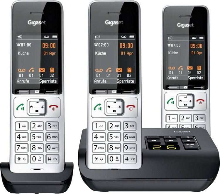 Produktbild: Gigaset COMFORT 500A trio DECT, GAP Schnurloses Telefon analog Babyphone, Freisprechen, f&uuml;r H&ouml;rger&auml;te kompatibel, Headsetanschluss, inkl. Mobiltei