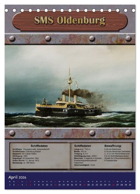 Produktbild: Die kaiserliche Marine 1871 - 1918 (Tischkalender 2026 DIN A5 hoch), CALVENDO Monatskalender