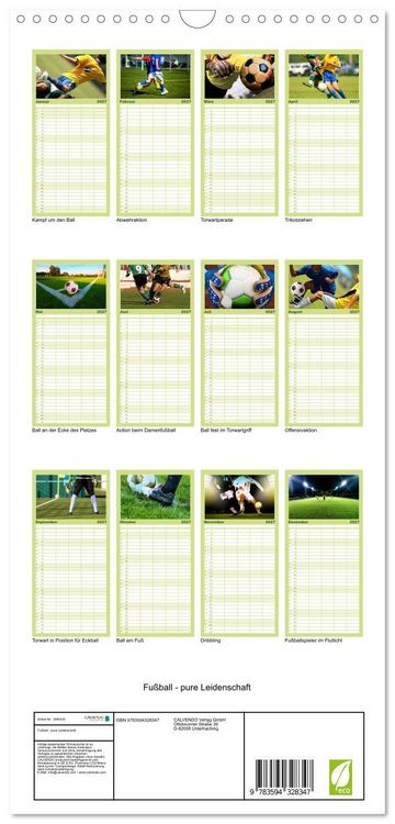 Produktbild: Familienplaner 2027 - Fu&szlig;ball - pure Leidenschaft mit 5 Spalten (Wandkalender, 21 x 45 cm) CALVENDO