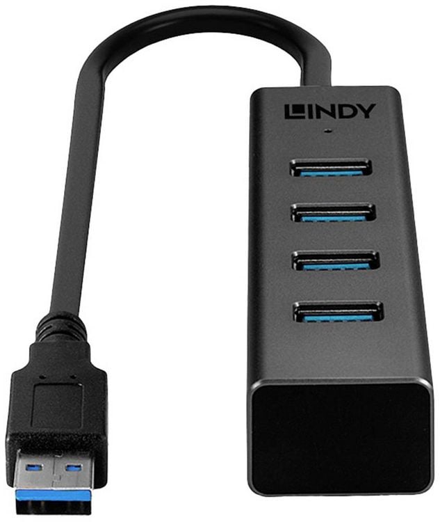 Produktbild: LINDY 43324 USB-Hub 4 Port USB-A USB 3.1 Gen1 5 GBit/s Schwarz 43324