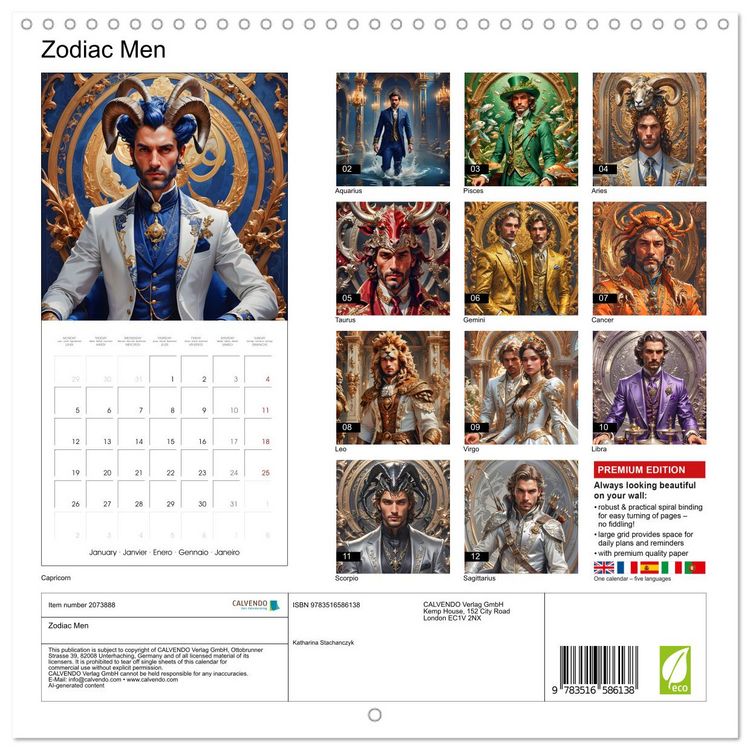Produktbild: Zodiac Men (Wall Calendar 2026 12 &times; 12 Inch) CALVENDO 12 Month Wall Calendar