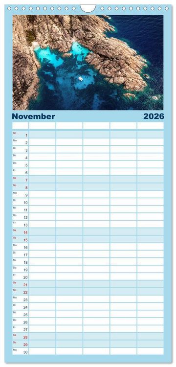 Produktbild: Familienplaner 2026 - Sardinien - Karibik des Mittelmeers mit 5 Spalten (Wandkalender, 21 x 45 cm) CALVENDO