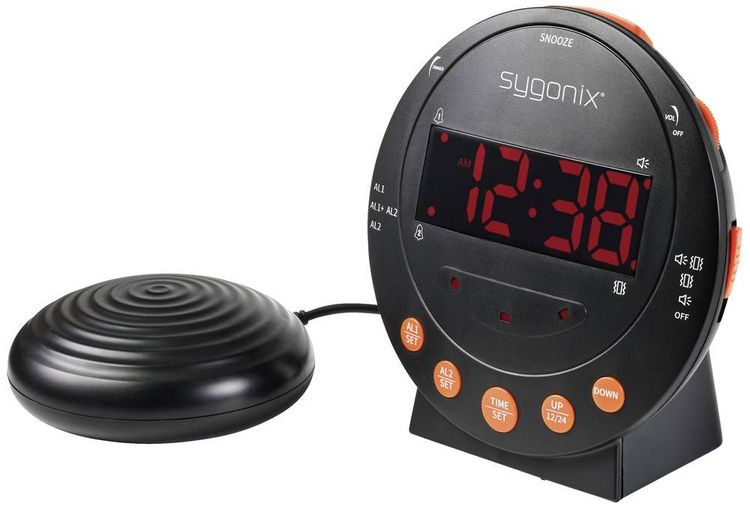 Produktbild: Sygonix SY-5266562 Elektronik Wecker Schwarz Fluoreszierend Zahlen 2 Timerzeiten