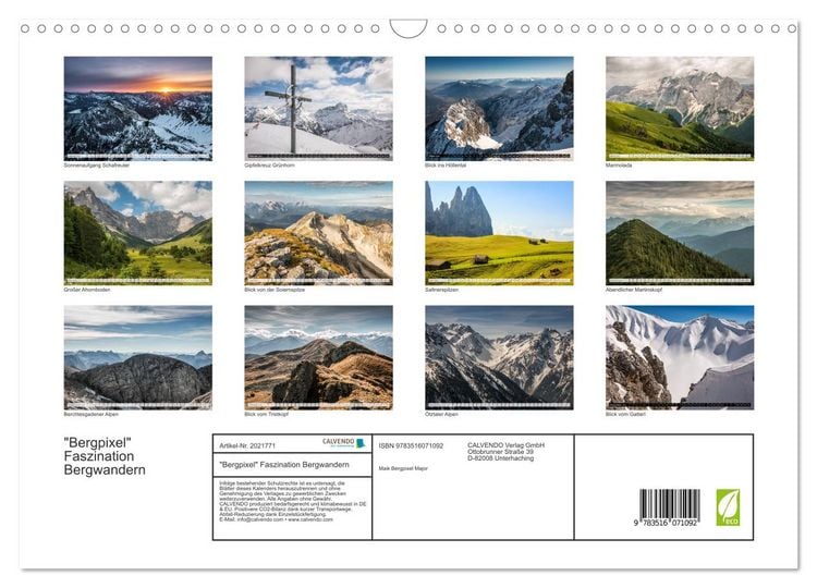 Produktbild: "Bergpixel" Faszination Bergwandern (Wandkalender 2026 DIN A3 quer), CALVENDO Monatskalender