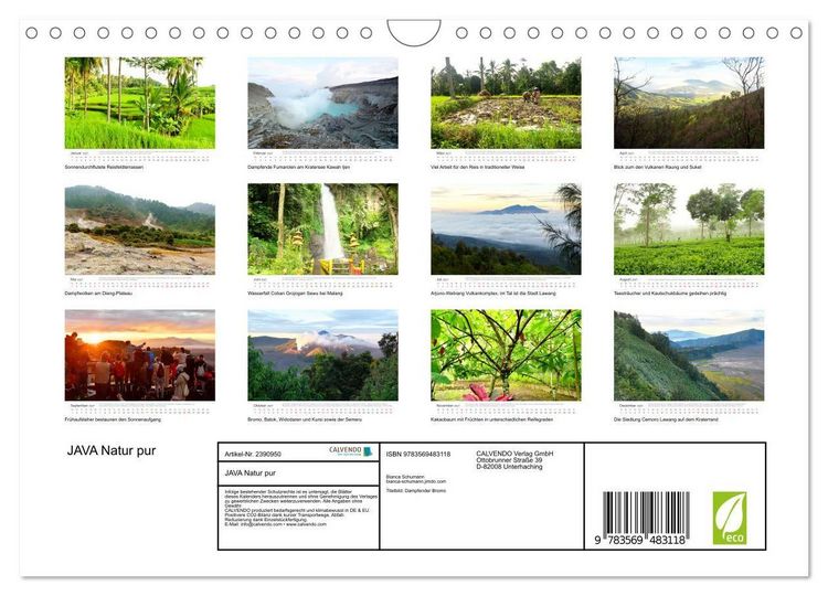 Produktbild: JAVA Natur pur (Wandkalender 2027 DIN A4 quer), CALVENDO Monatskalender