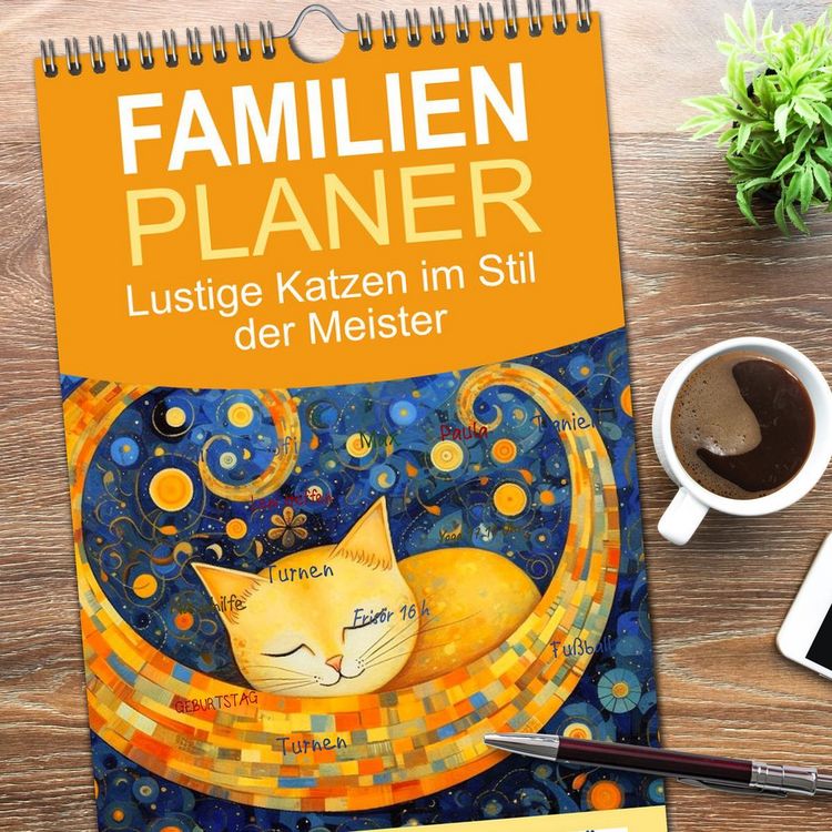 Produktbild: Familienplaner 2026 - Lustige Katzen im Stil der Meister mit 5 Spalten (Wandkalender, 21 x 45 cm) CALVENDO