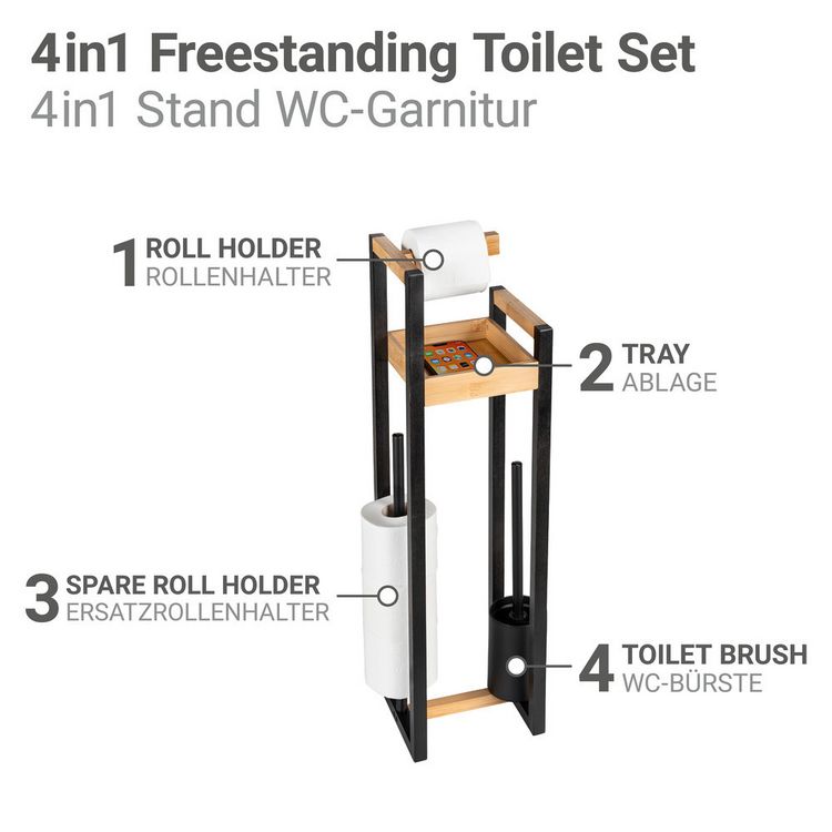 Produktbild: 4 in 1 Stand WC-Garnitur Mod. Braidi, aus zertifiziertem Bambus