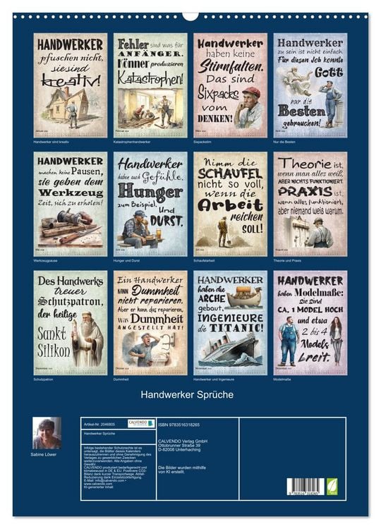 Produktbild: Handwerker Spr&uuml;che (Wandkalender 2026 DIN A2 hoch), CALVENDO Monatskalender