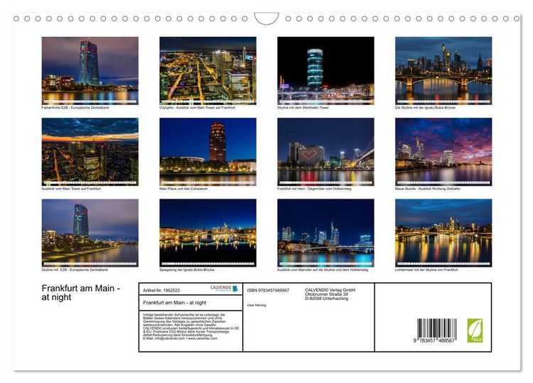 Produktbild: Frankfurt am Main - at night (Wandkalender 2026 DIN A3 quer), CALVENDO Monatskalender