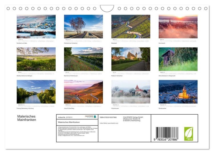 Produktbild: Malerisches Mainfranken (Wandkalender 2026 DIN A4 quer), CALVENDO Monatskalender