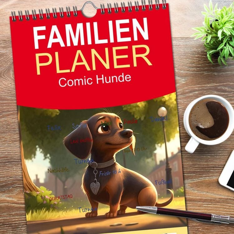 Produktbild: Familienplaner 2026 - Comic Hunde mit 5 Spalten (Wandkalender, 21 x 45 cm) CALVENDO