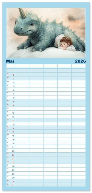 Produktbild: Familienplaner 2026 - Dinozauber &ndash; Wenn Urzeitbewohner zu Freunden werden mit 5 Spalten (Wandkalender, 21 x 45 cm) CALVENDO