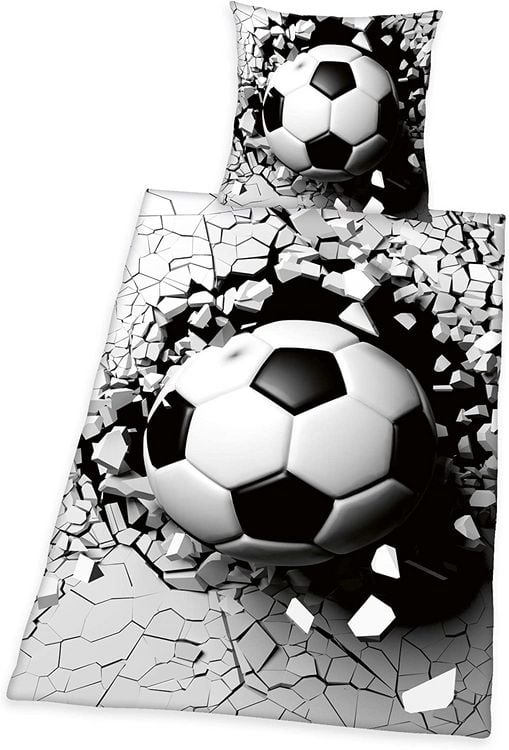Produktbild: Herding 4459287050 - 3D Fu&szlig;ball Bettw&auml;sche-Set, Baumwolle, 80x80/135x200 cm