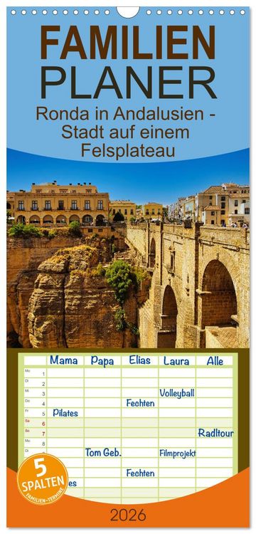 Produktbild: Familienplaner 2026 - Ronda in Andalusien - Stadt auf einem Felsplateau mit 5 Spalten (Wandkalender, 21 x 45 cm) CALVENDO