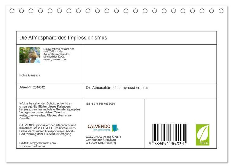 Produktbild: Die Atmosph&auml;re des Impressionismus (Tischkalender 2026 DIN A5 quer), CALVENDO Monatskalender