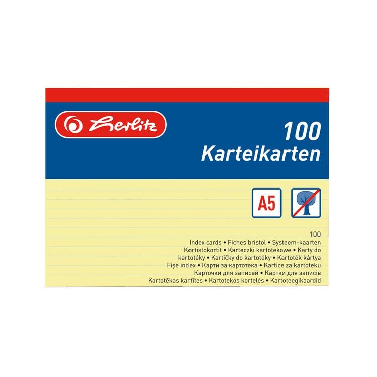 Produktbild: Herlitz Karteikarte A5 liniert gelb 100er Set