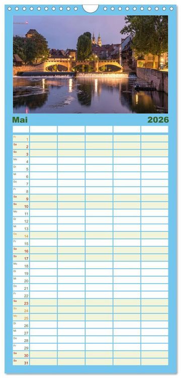 Produktbild: Familienplaner 2026 - Bayern bei Nacht mit 5 Spalten (Wandkalender, 21 x 45 cm) CALVENDO