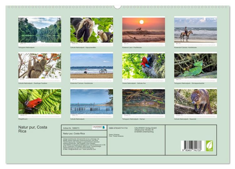 Produktbild: Natur pur, Costa Rica (hochwertiger Premium Wandkalender 2026 DIN A2 quer), Kunstdruck in Hochglanz