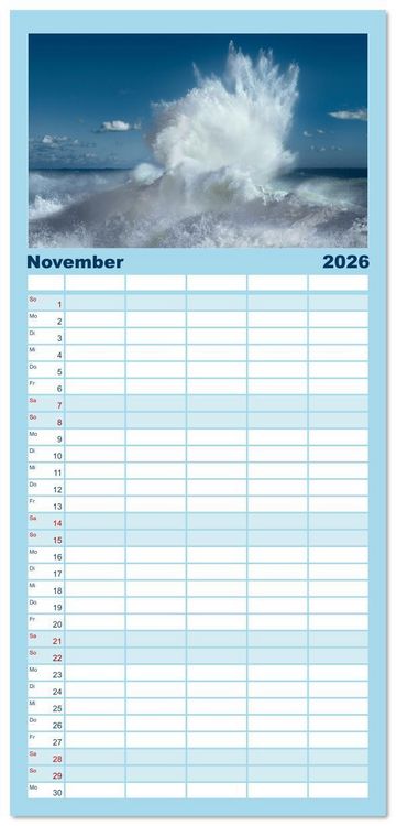 Produktbild: Familienplaner 2026 - Azurblaue Horizonte - Die Sch&ouml;nheit des Meeres einfangen mit 5 Spalten (Wandkalender, 21 x 45 cm) CALVENDO