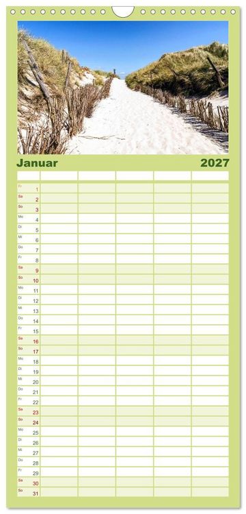 Produktbild: Familienplaner 2027 - SYLT D&uuml;nenwege mit 5 Spalten (Wandkalender, 21 x 45 cm) CALVENDO