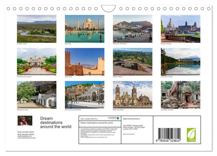 Produktbild: Dream destinations around the world (Wall Calendar 2026 DIN A4 landscape), CALVENDO 12 Month Wall Calendar
