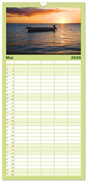 Produktbild: Familienplaner 2026 - Mauritius mit 5 Spalten (Wandkalender, 21 x 45 cm) CALVENDO