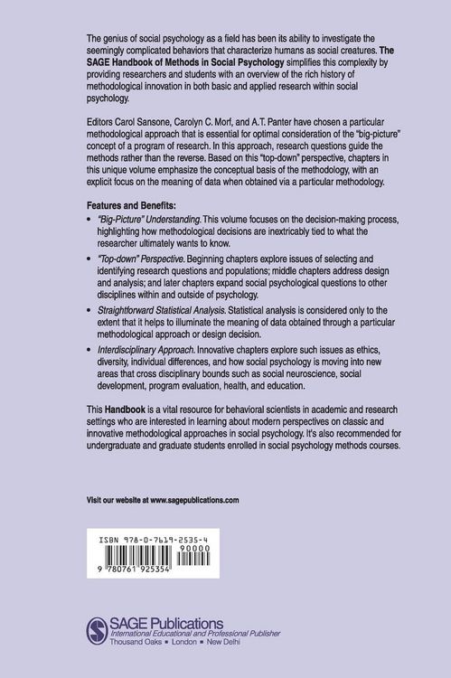 Produktbild: The Sage Handbook of Methods in Social Psychology