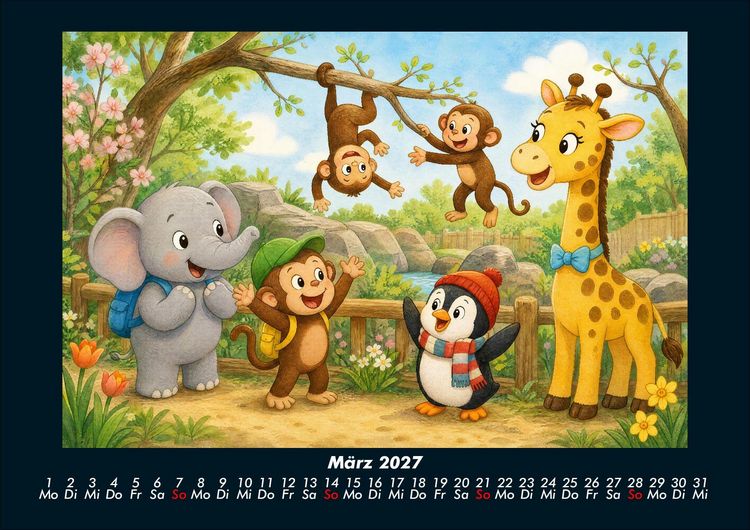 Produktbild: Ein Jahr im Zoo mit Raffi und Freunden 2027 Fotokalender DIN A4