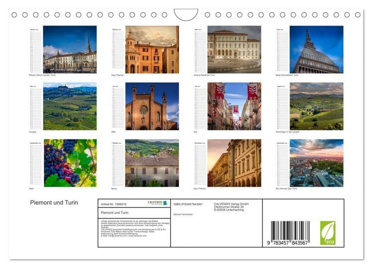 Produktbild: Piemont und Turin (Wandkalender 2026 DIN A4 quer), CALVENDO Monatskalender