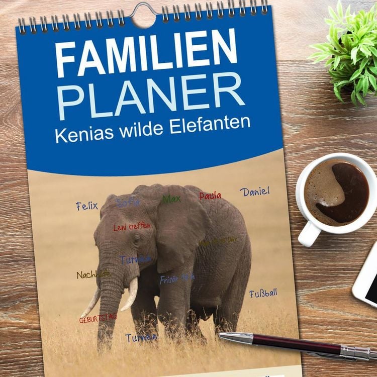 Produktbild: Familienplaner 2026 - Kenias wilde Elefanten mit 5 Spalten (Wandkalender, 21 x 45 cm) CALVENDO