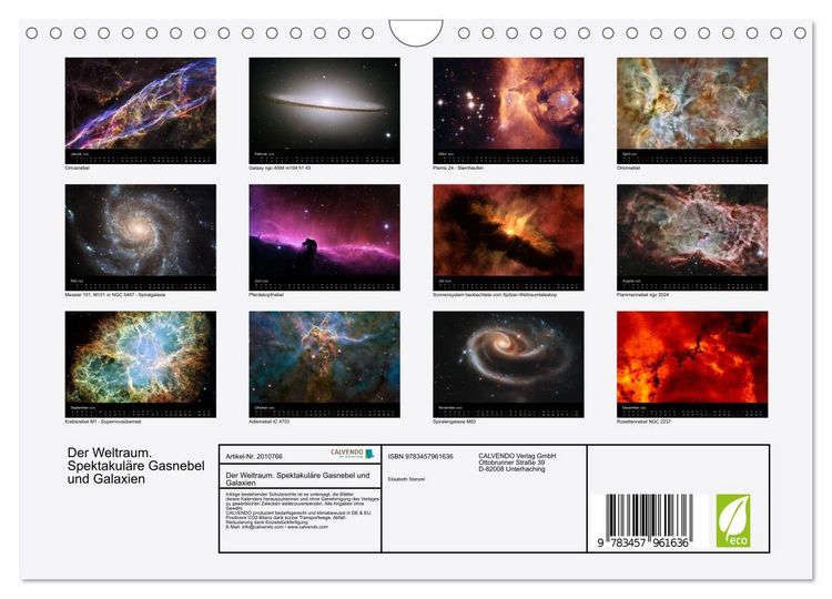 Produktbild: Der Weltraum. Spektakul&auml;re Gasnebel und Galaxien (Wandkalender 2026 DIN A4 quer), CALVENDO Monatskalender
