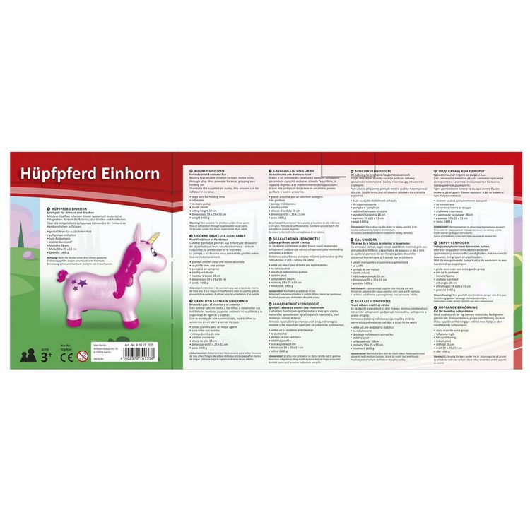 Produktbild: Idena H&uuml;pfpferd Einhorn mit Sternen pink 59x23x53cm