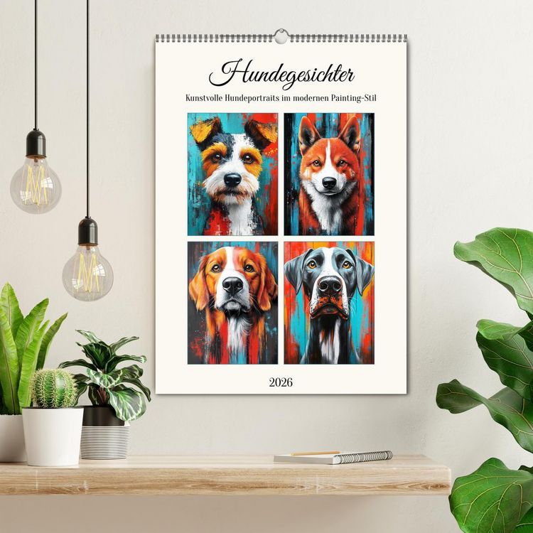 Produktbild: Hundegesichter. Kunstvolle Hundeportraits im modernen Painting-Stil (Wandkalender 2026 DIN A2 hoch), CALVENDO Monatskalender