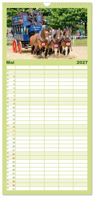 Produktbild: Familienplaner 2027 - Schwere Pferde mit 5 Spalten (Wandkalender, 21 x 45 cm) CALVENDO