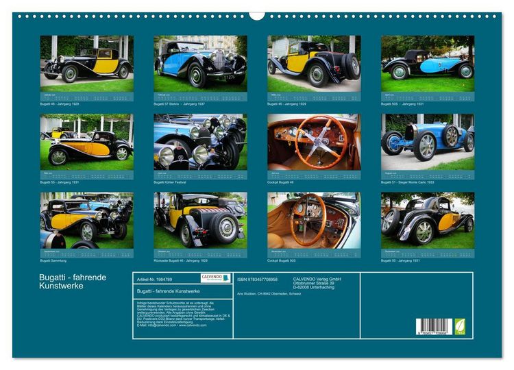 Produktbild: Bugatti - fahrende Kunstwerke (Wandkalender 2026 DIN A2 quer), CALVENDO Monatskalender