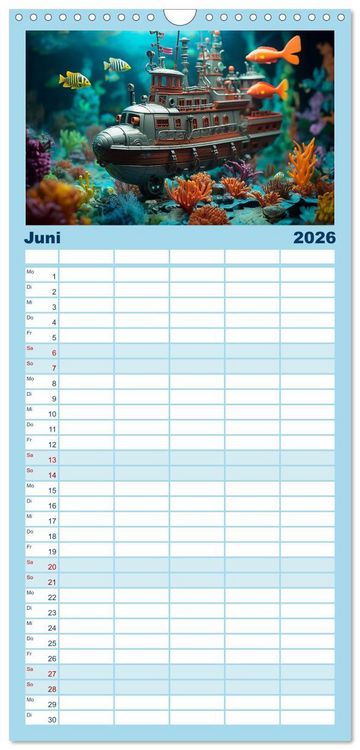 Produktbild: Familienplaner 2026 - Abenteuer Spielzeugland rund ums Wasser mit 5 Spalten (Wandkalender, 21 x 45 cm) CALVENDO